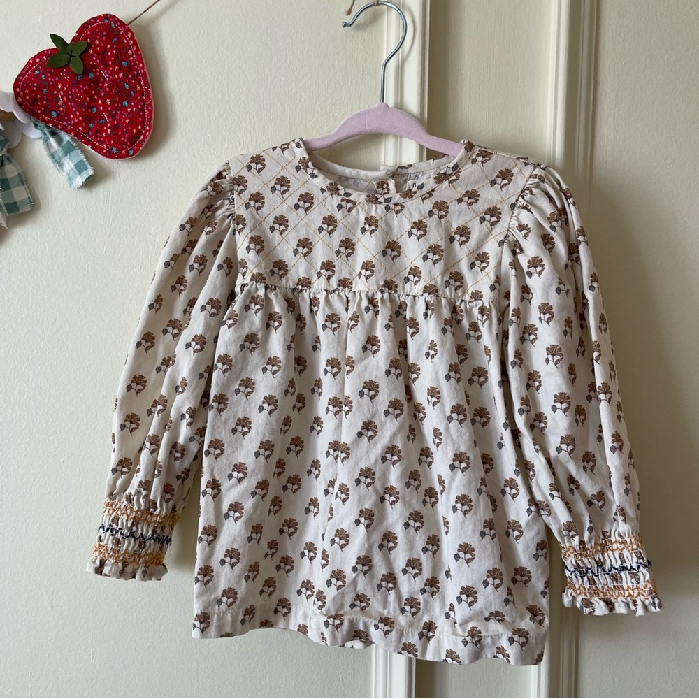 LALi Kids Sunflower Textured Floral Cotton Woven Cream Top size 3y